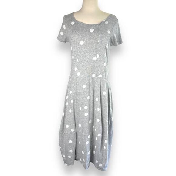 Polka Dot Dress Women’s Size Small Gray Short Sleeve Casual Midi A-Line Dress - Picture 1 of 11